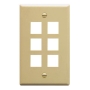 FACEPLATE, FLAT, 1-GANG, 6-PORT, IVORY