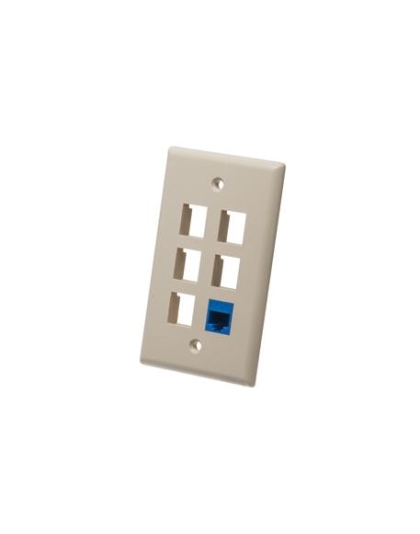 FACEPLATE, FLAT, 1-GANG, 6-PORT, IVORY
