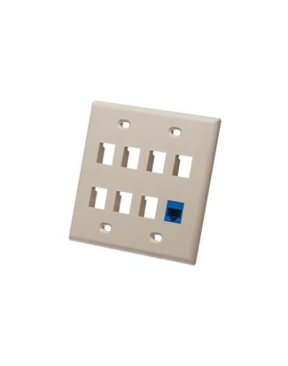 FACEPLATE, FLAT, 2-GANG, 8-PORT, IVORY