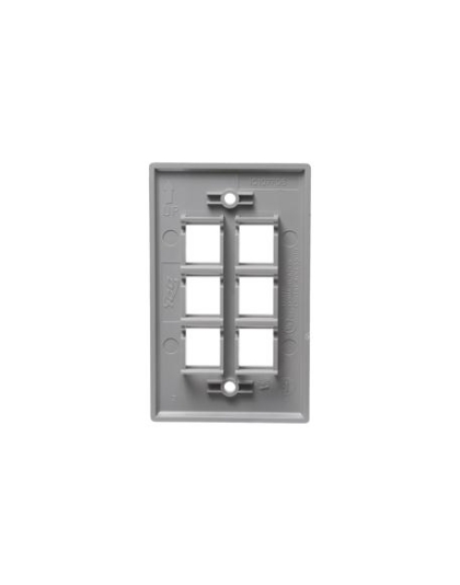 FACEPLATE, FLAT, 1-GANG, 6-PORT, GRAY
