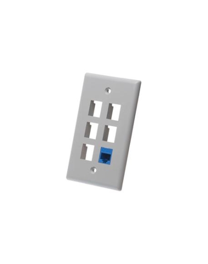 FACEPLATE, FLAT, 1-GANG, 6-PORT, GRAY