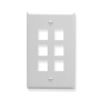 FACEPLATE, FLAT, 1-GANG, 6-PORT, WHITE