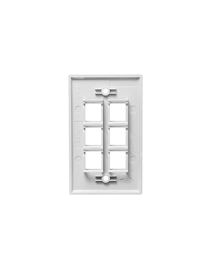 FACEPLATE, FLAT, 1-GANG, 6-PORT, WHITE