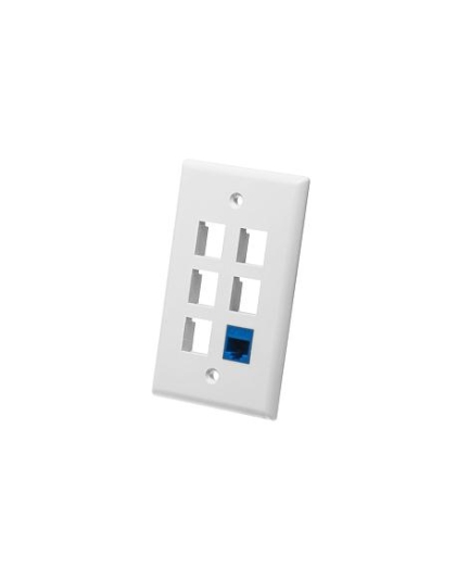 FACEPLATE, FLAT, 1-GANG, 6-PORT, WHITE