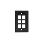 FACEPLATE, FLAT, 1-GANG, 6-PORT, BLACK