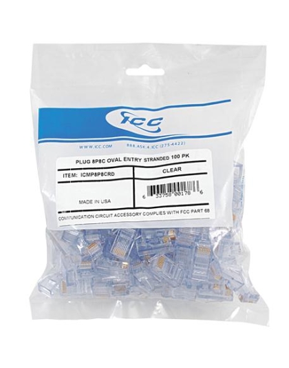 PLUG, 8P8C, OVAL ENTRY, STRANDED, 100PK