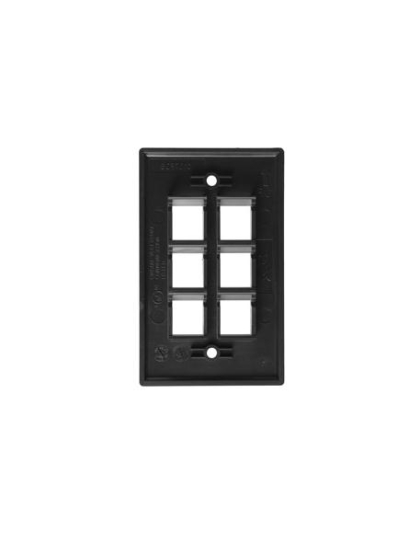 FACEPLATE, FLAT, 1-GANG, 6-PORT, BLACK