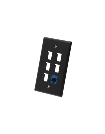 FACEPLATE, FLAT, 1-GANG, 6-PORT, BLACK