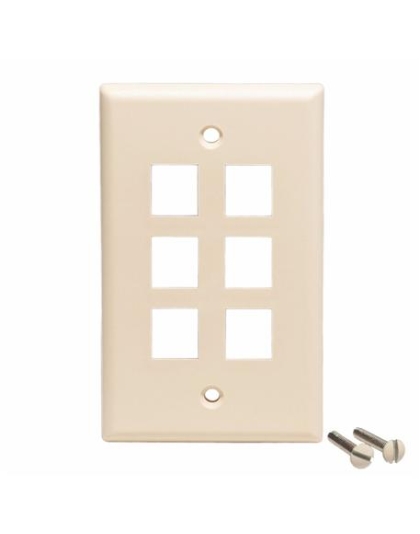 FACEPLATE, FLAT, 1-GANG, 6-PORT, ALMOND